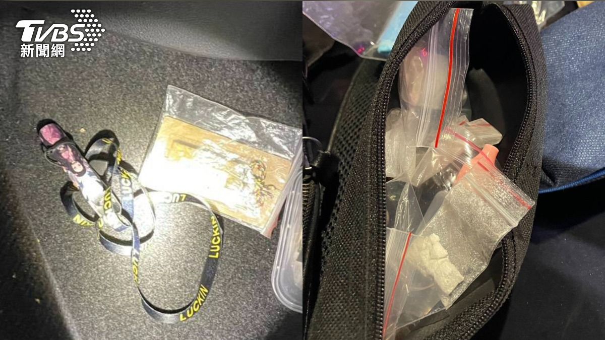 警方於車內、背包起獲依托咪酯菸彈及海洛因粉末。（圖／TVBS）