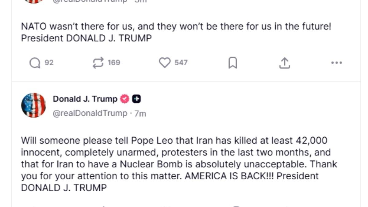 川普接連發文。(圖／TruthSocial@realDonaldTrump)