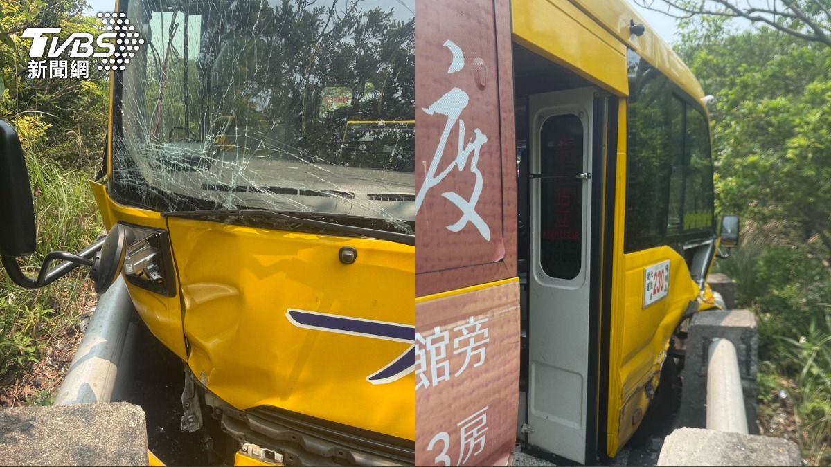 公車自撞護欄。（圖／TVBS）