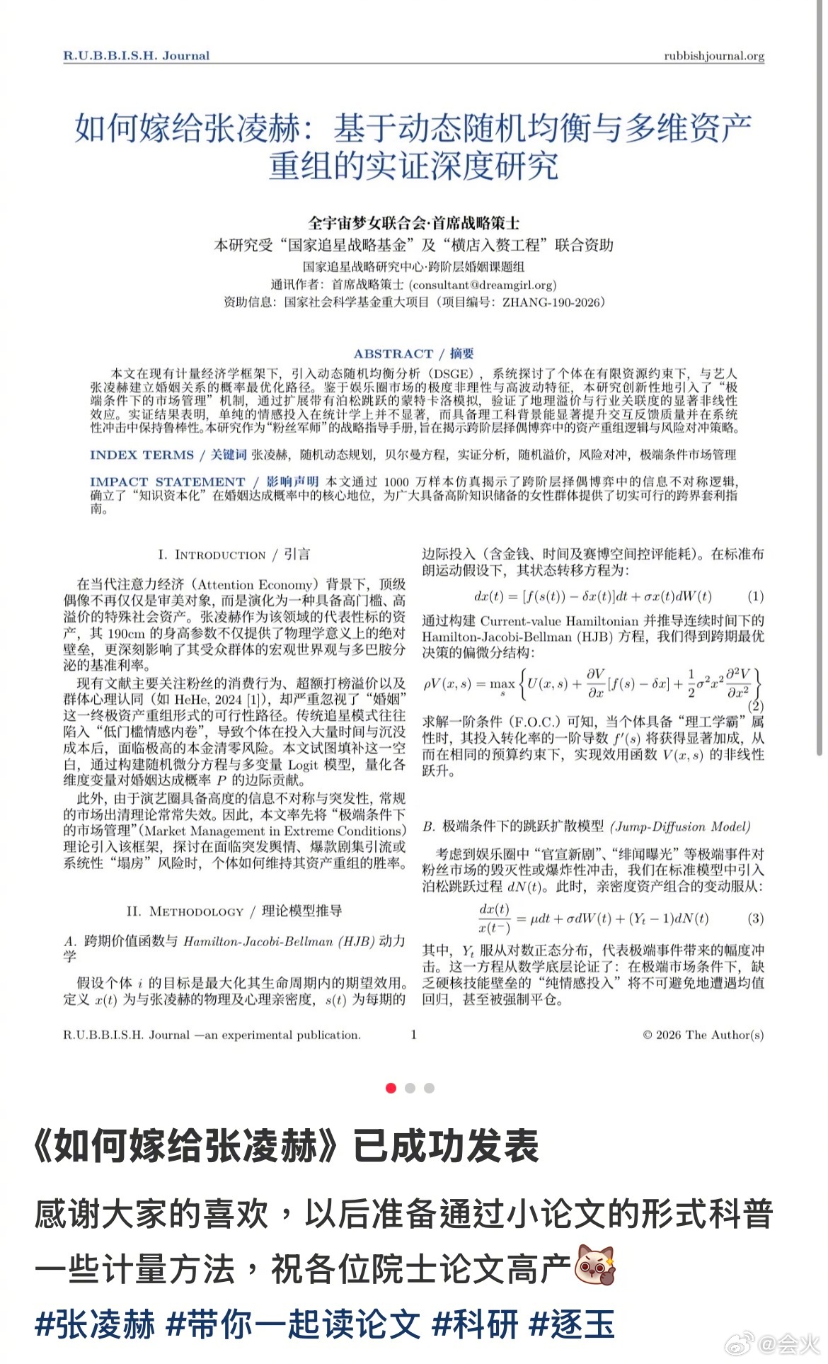 粉絲以「如何嫁給張凌赫」為題撰寫論文。（圖／翻攝自張凌赫工作室微博）