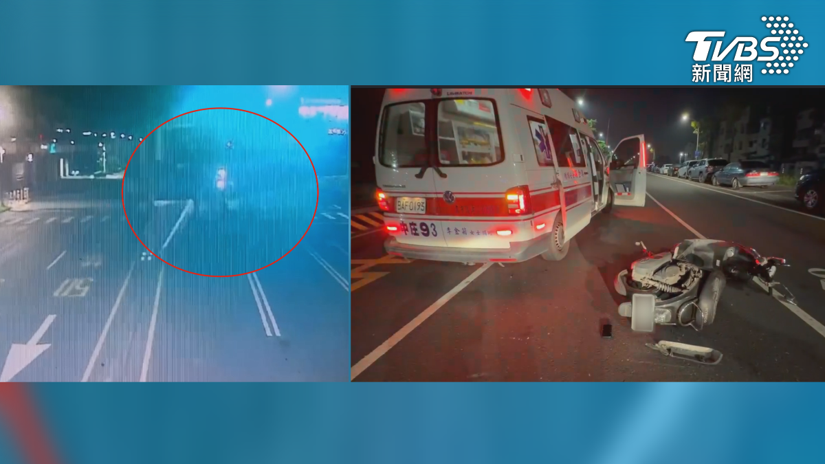 高雄大寮捷運站外19號凌晨,發生一起機車自撞意外,其他車輛經過發現報警處理,但這名男子一個多小時前,才不慎摔進水溝。 (圖/TVBS)