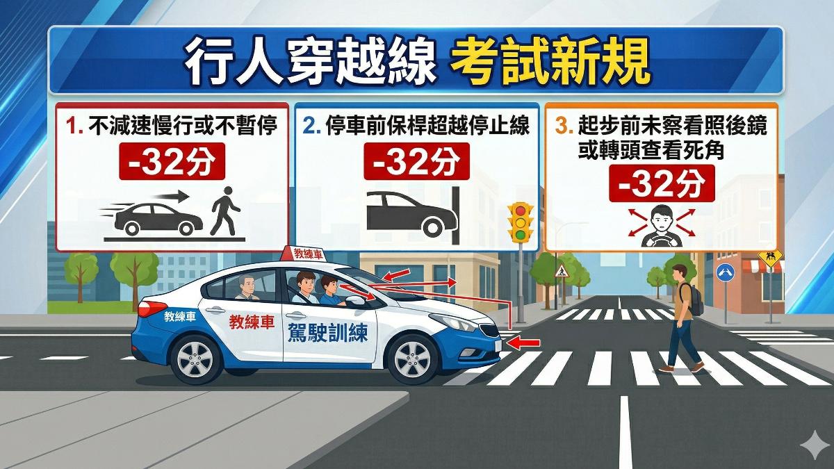 考駕照新規定,禮讓變停讓。(圖/TVBS)