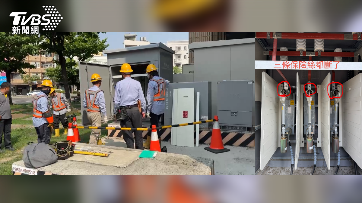 台電人員一早也到現場勘查，發現電箱內部幾乎被塞滿，三條保險絲都被燒斷，情況相當危險（圖／TVBS）