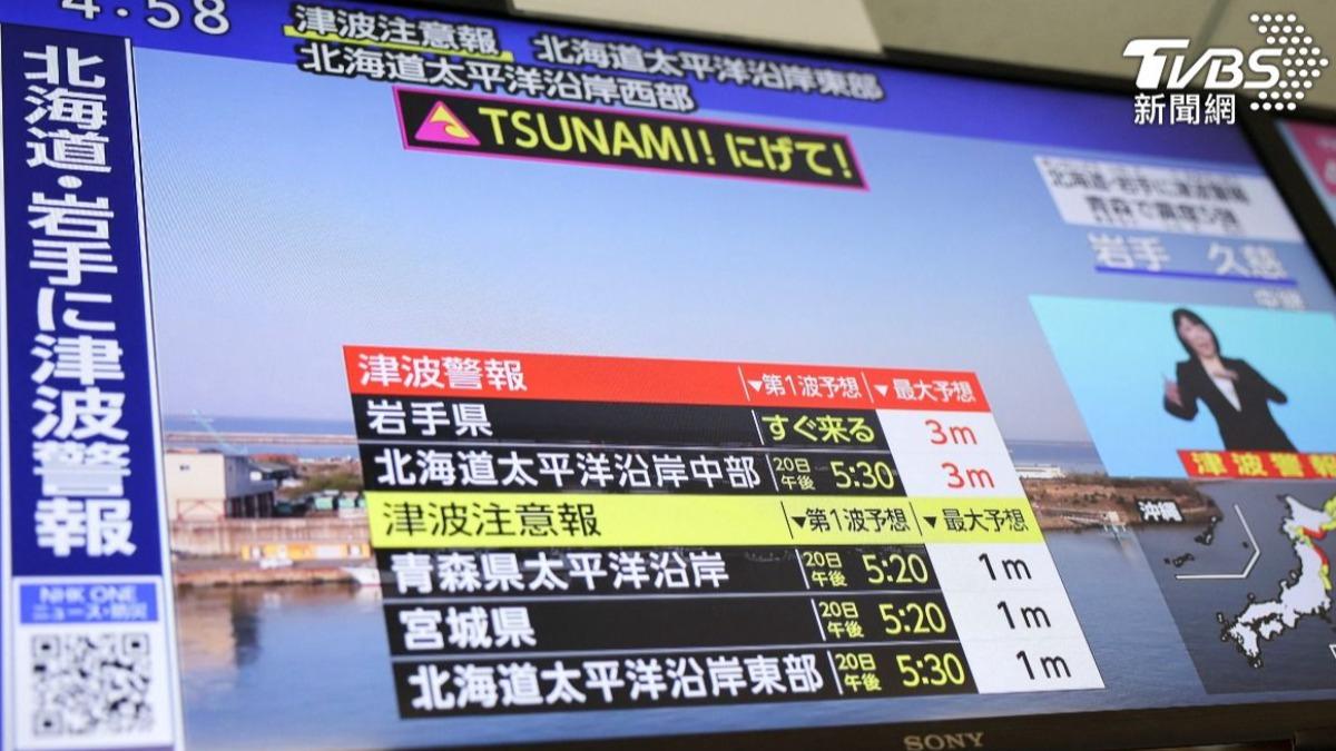 日本三陸沖20日發生規模7.7強震引發海嘯。日本政府籲民眾備妥物資,做好一週內隨時撤離的準備。(圖/達志影像路透社)