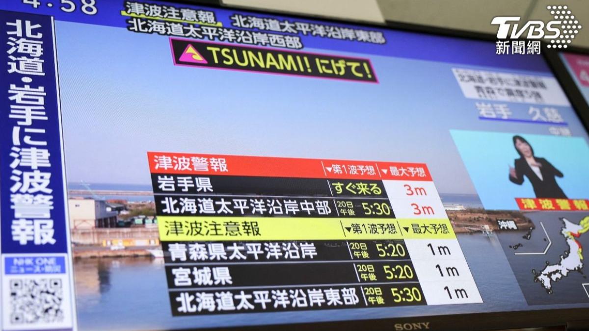 日本外海發生地震引發3公尺海嘯警報,日本政府籲民眾備妥物資,做好一週內隨時撤離的準備。(圖/達志影像路透社)