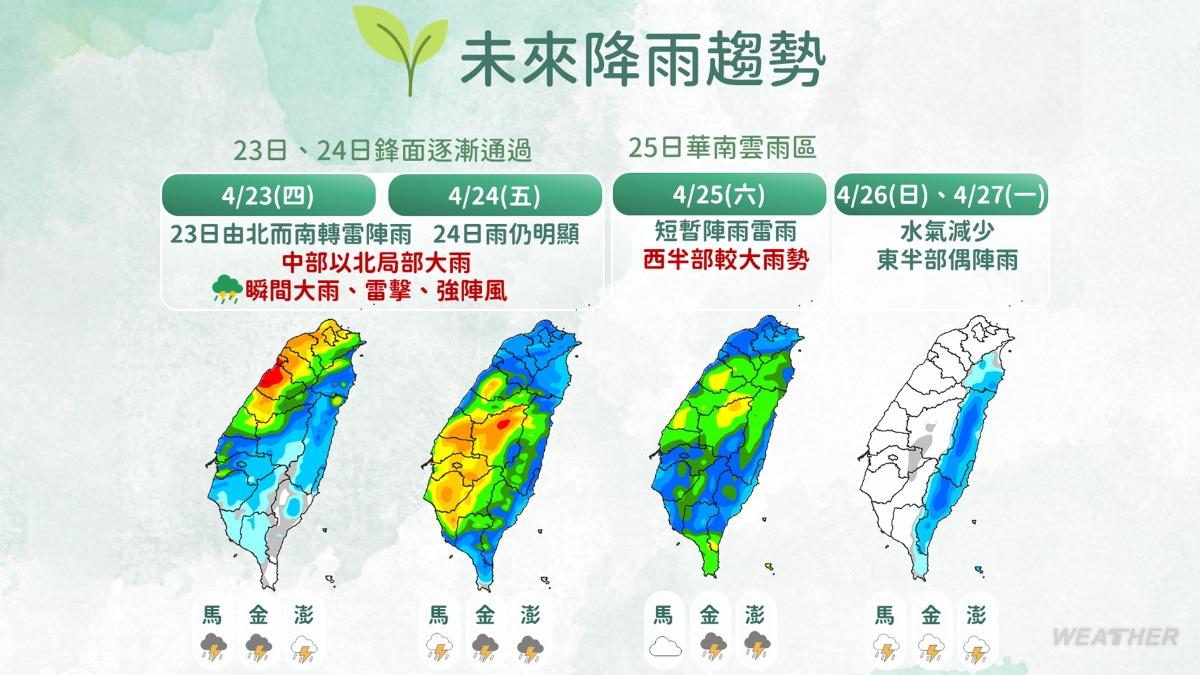 未來一週降雨範圍。(圖/TVBS)