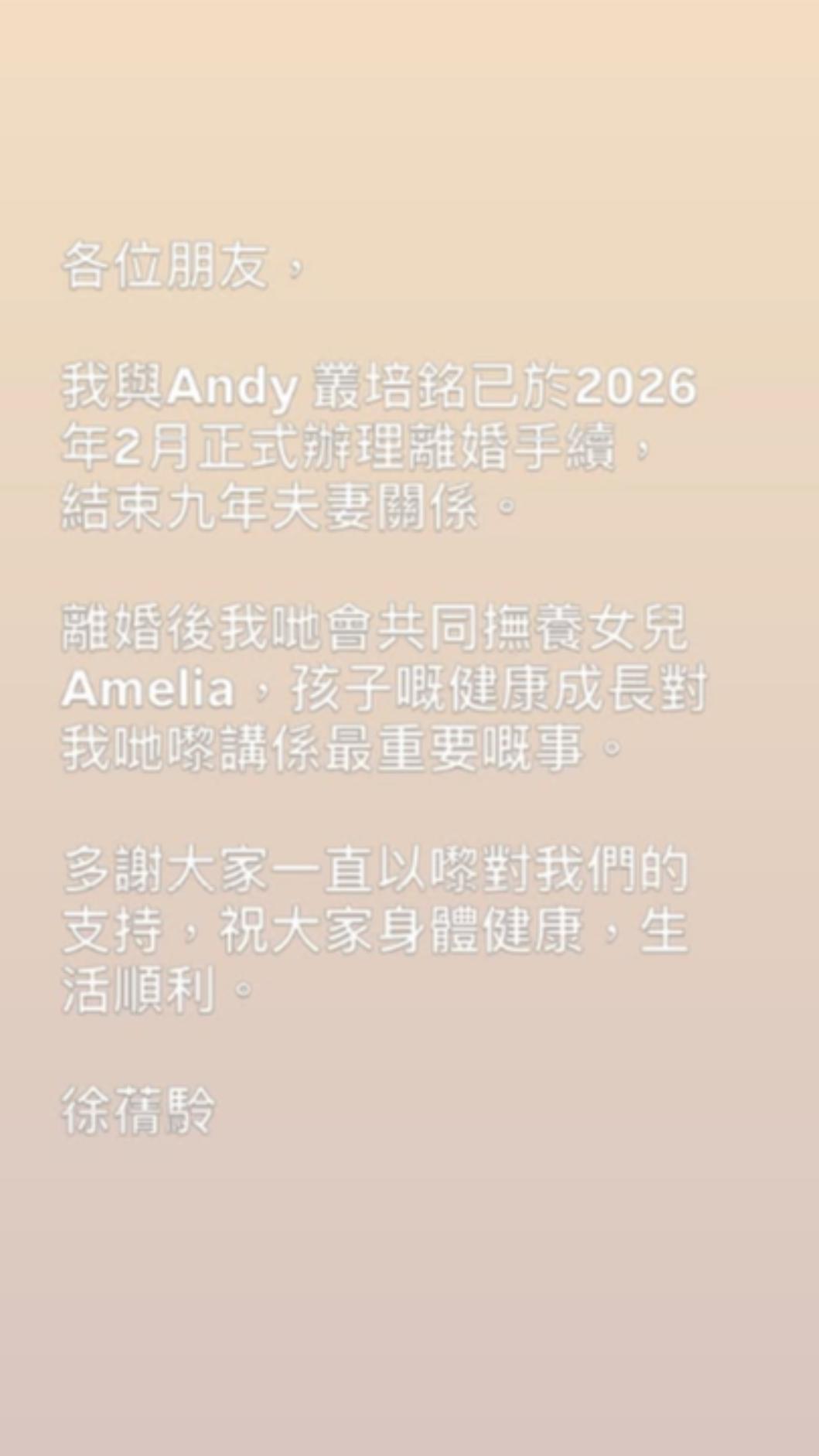徐蒨駖沒有多說離婚原因。(圖/翻攝自徐蒨駖IG)