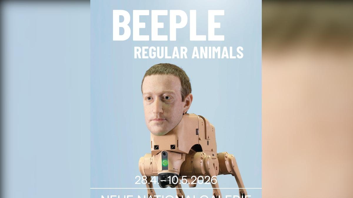 藝術家Beeple過去將多位富豪，變成「人頭機器狗」。圖為祖克柏。（圖／翻攝自 neuenationalgalerie）