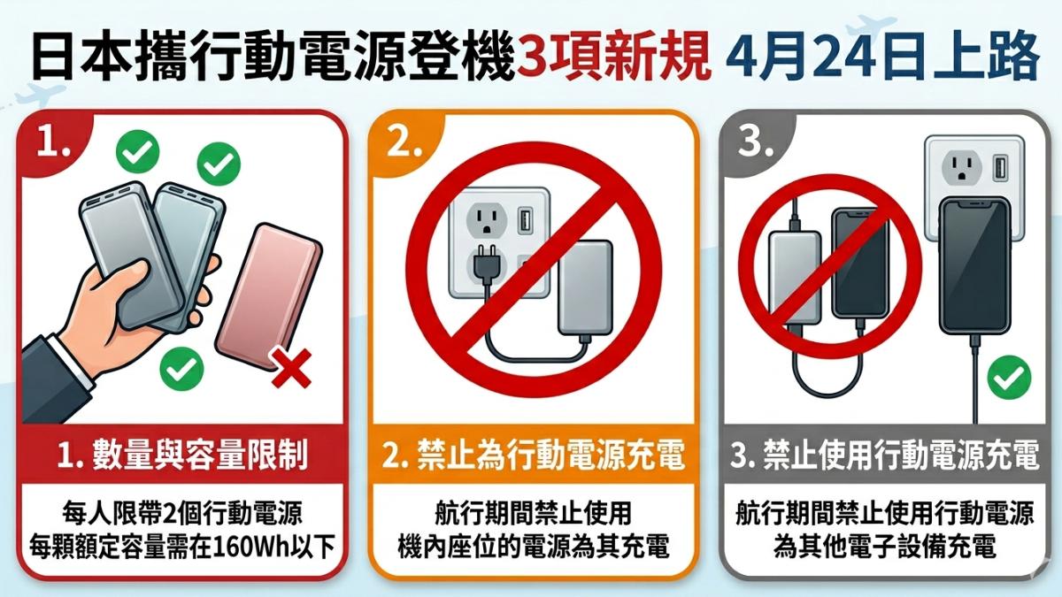 日本今起全面禁「機內使用行動電源」　3項規定一次看