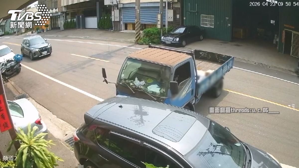 貨車滑出工廠發生車禍,駕駛座上只有嚇壞的吉娃娃(圖/TVBS)