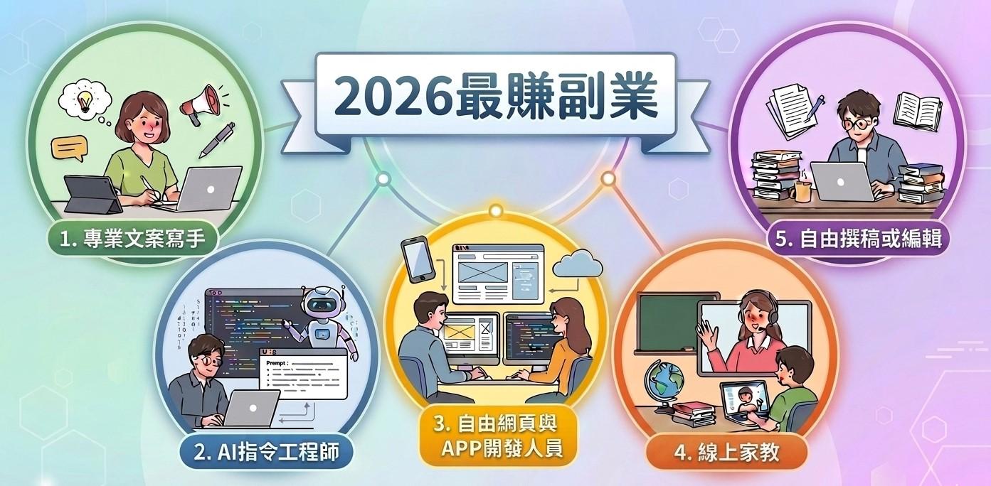 《富比世》（Forbes）點名2026年收入最高的五大副業。（圖／Gemini AI 協作）