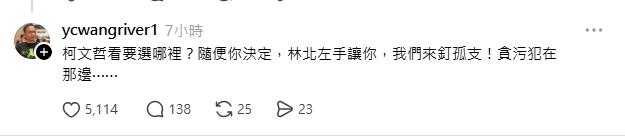 王義川邀柯文哲釘孤支。（圖／翻攝自Threads）