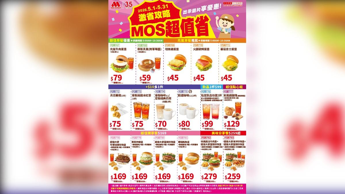 摩斯漢堡自5月1日起推出「MOS超值省」全方位網路優惠券。(圖/翻攝自官網)