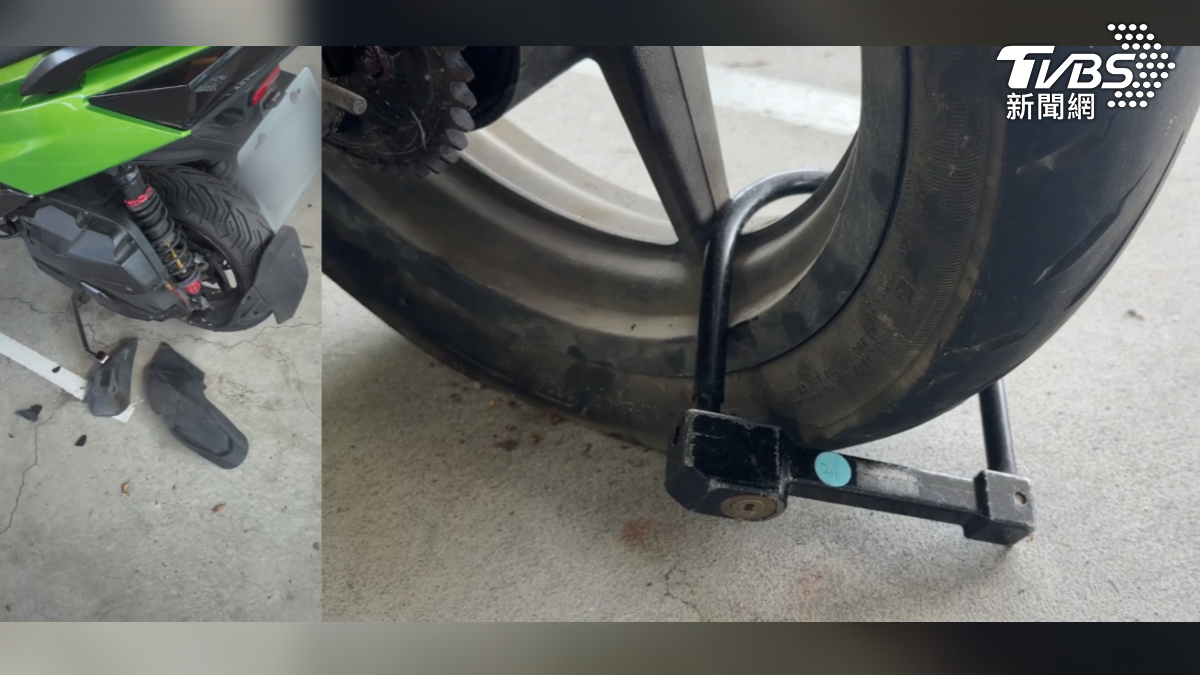 台南崑山科大一名學生在網路發文控訴，明明自己有繳交停車費且貼有車證，機車卻仍遭校方鎖車，在未察覺車輛被鎖，啟動時催了油門導致機車損壞（圖／shenjan_shelby提供）