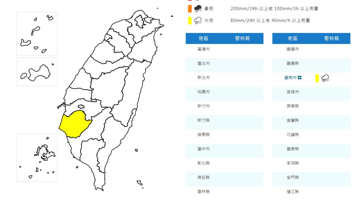 天氣/對流旺盛!台南大雨特報 雨勢持續入夜