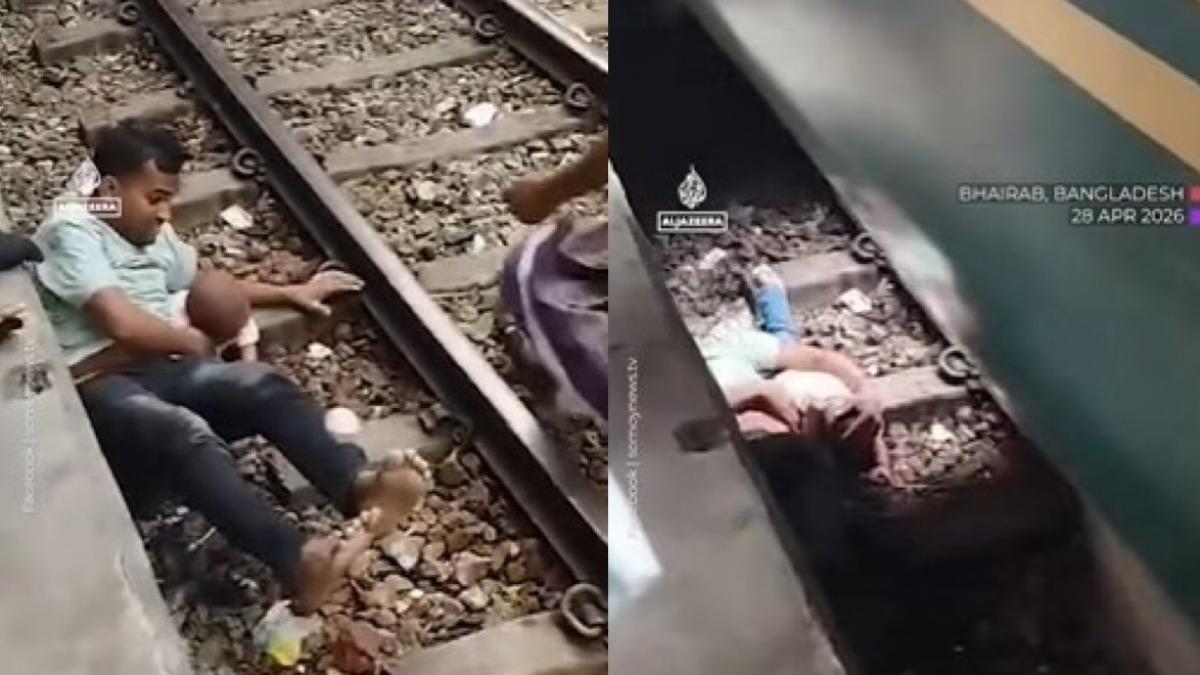 生死一瞬間!孟加拉童跌下月台 父跳軌護子「列車壓頂」生還