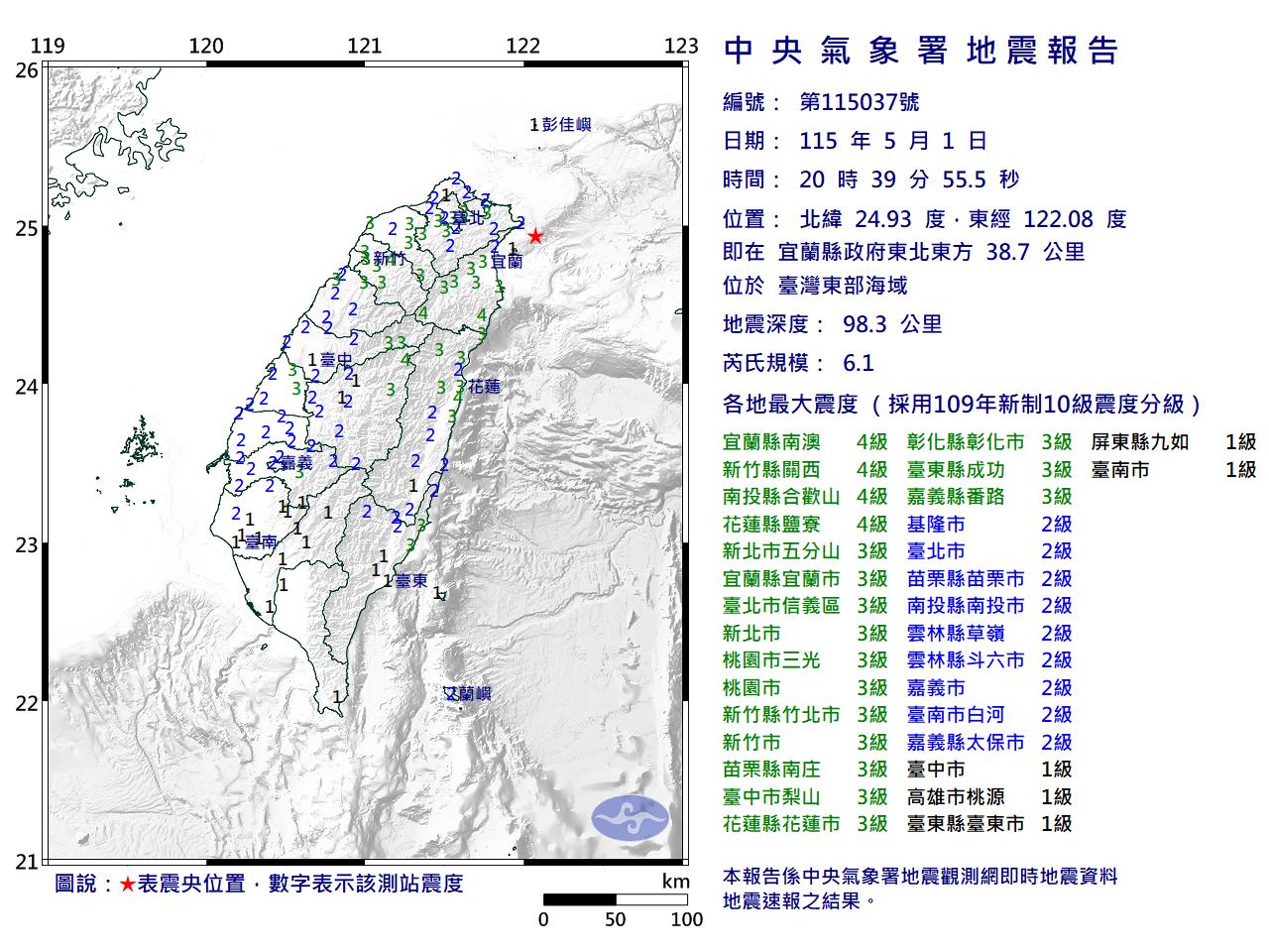 5/1地震-6.1地震-地震速報-台灣地震-現在地震-地震氣象署-台北地震-新北地震-宜蘭地震-中央氣象署-勞動節地震