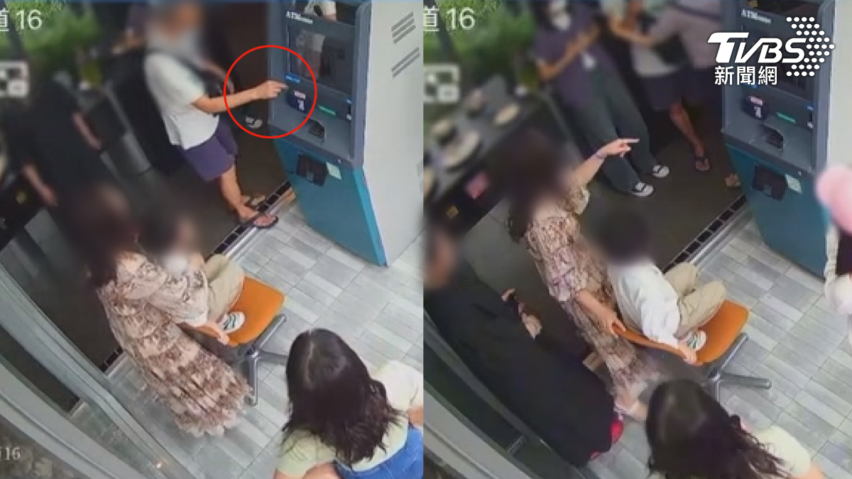 女客人正與家人在店內的ATM造型拍貼機前拍照,一名男子耍幽默摸錢包引爆衝突。(圖/店家提供)