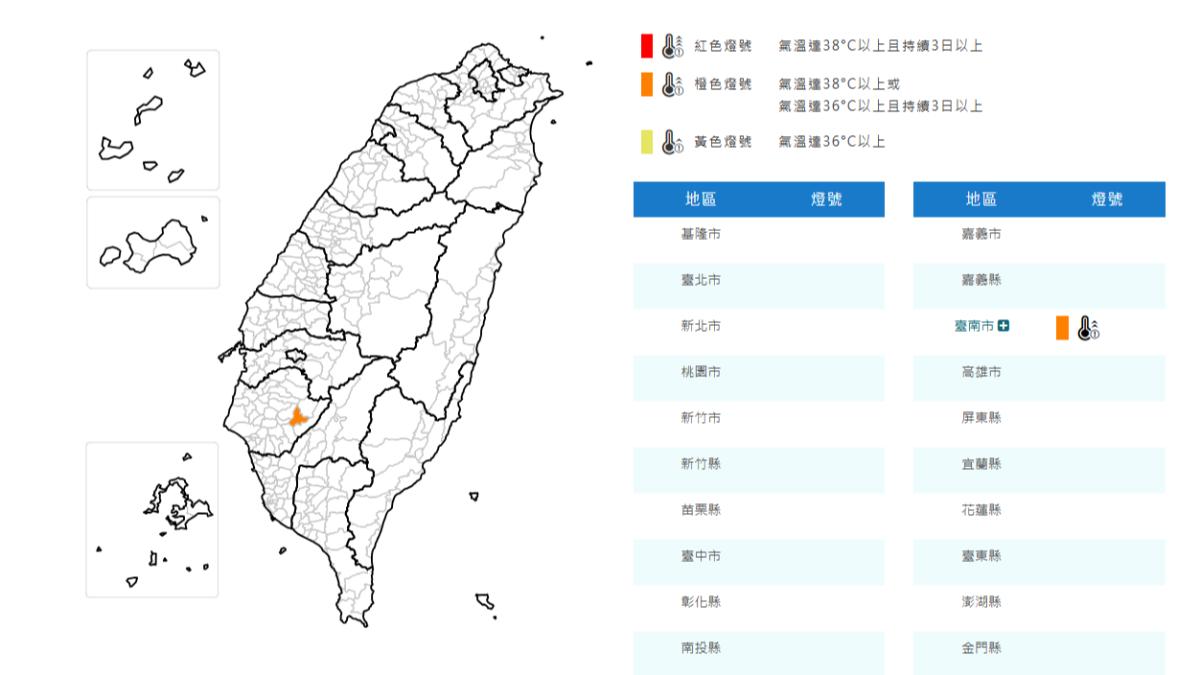 高溫資訊橙色燈號。（圖／中央氣象署）
