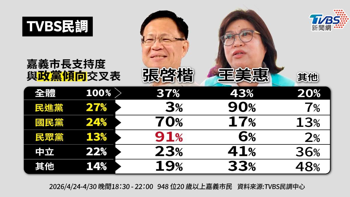 嘉義市長支持度與政黨傾向交叉比對結果。(圖/TVBS)