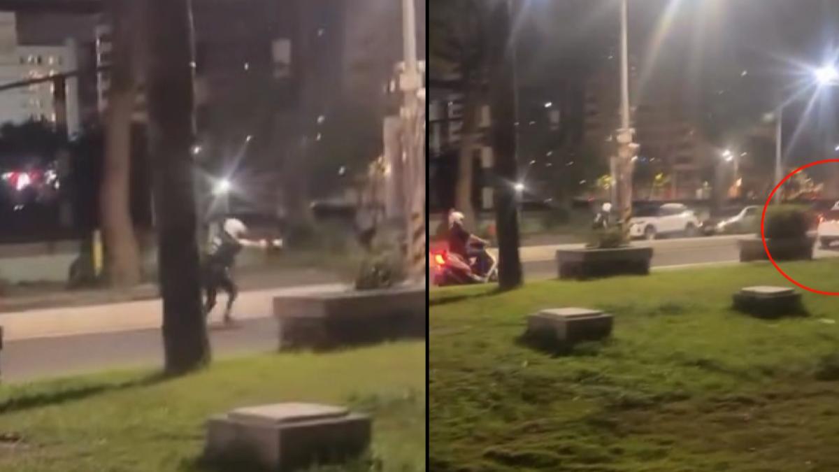 高雄一名李姓男子因違停遭盤查,竟拒檢衝撞警用機車加速逃逸,員警連開5槍並出動大批警力圍捕。(圖/翻攝Threads_2lvzkdu)