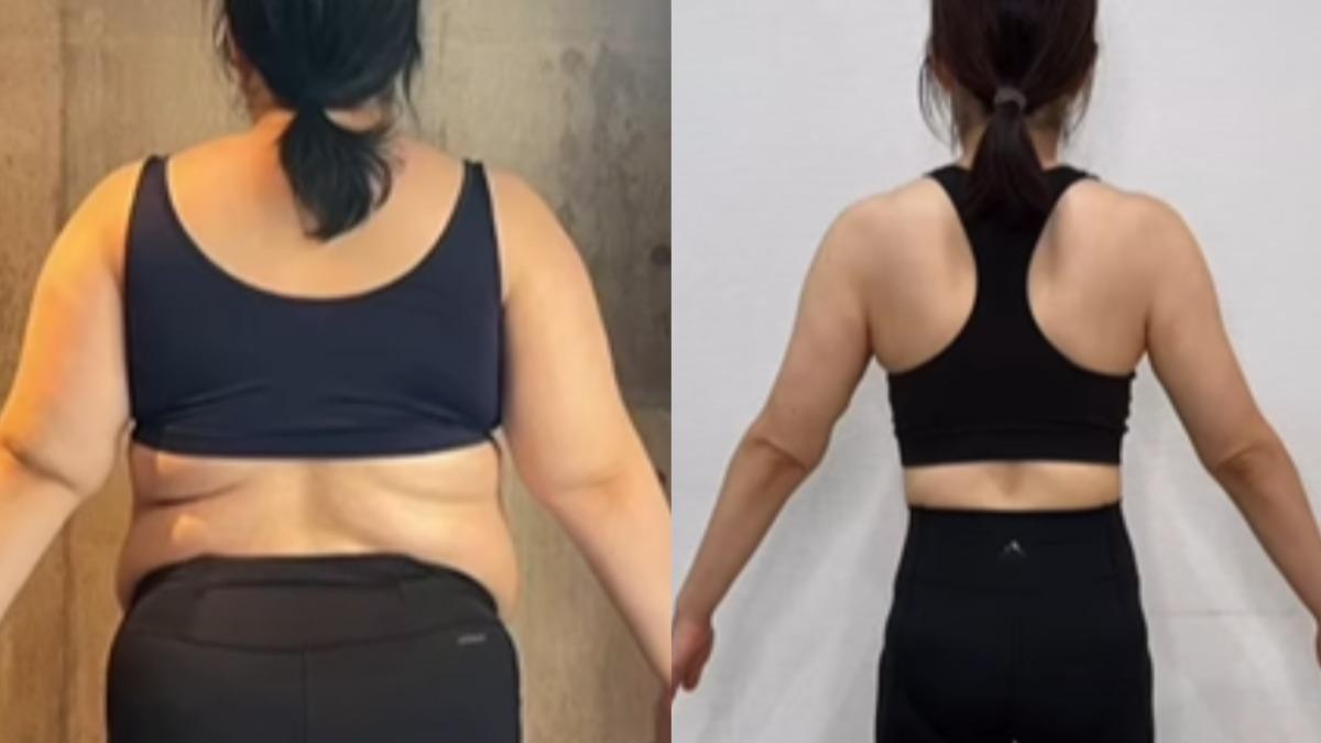 日本女生從90kg瘦到48k,背影驚人差別。(圖/翻攝自IG@yours._gym)