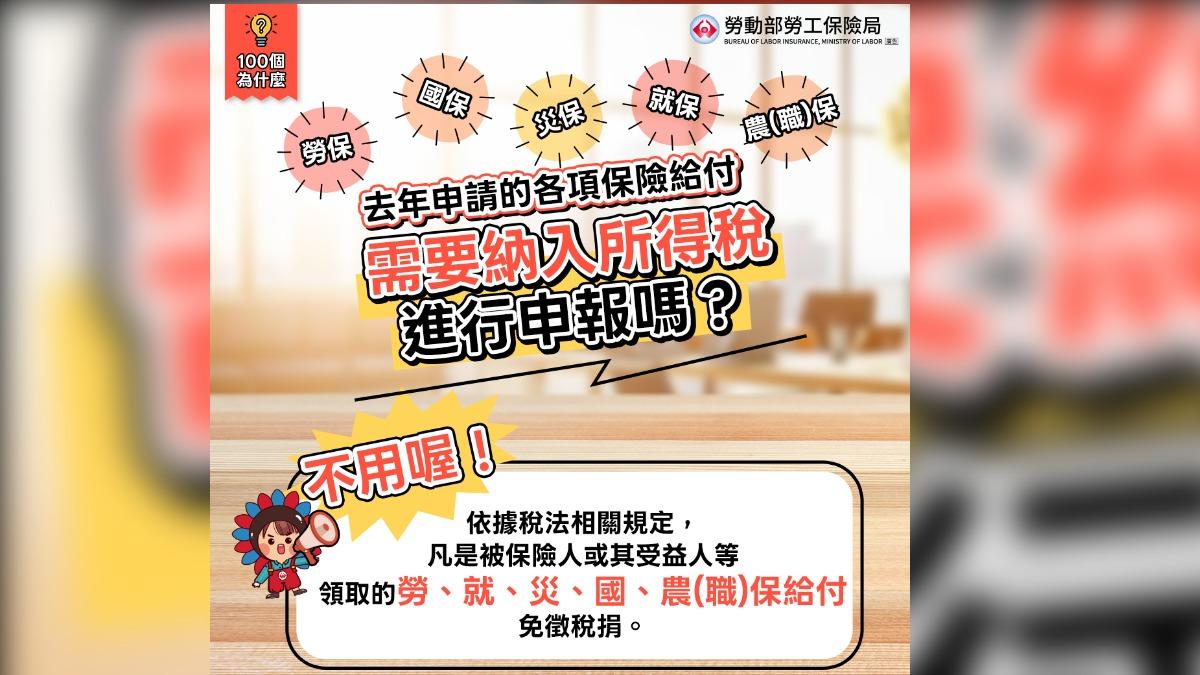 免徵所得稅範圍快看。(圖/翻攝自勞保局臉書)