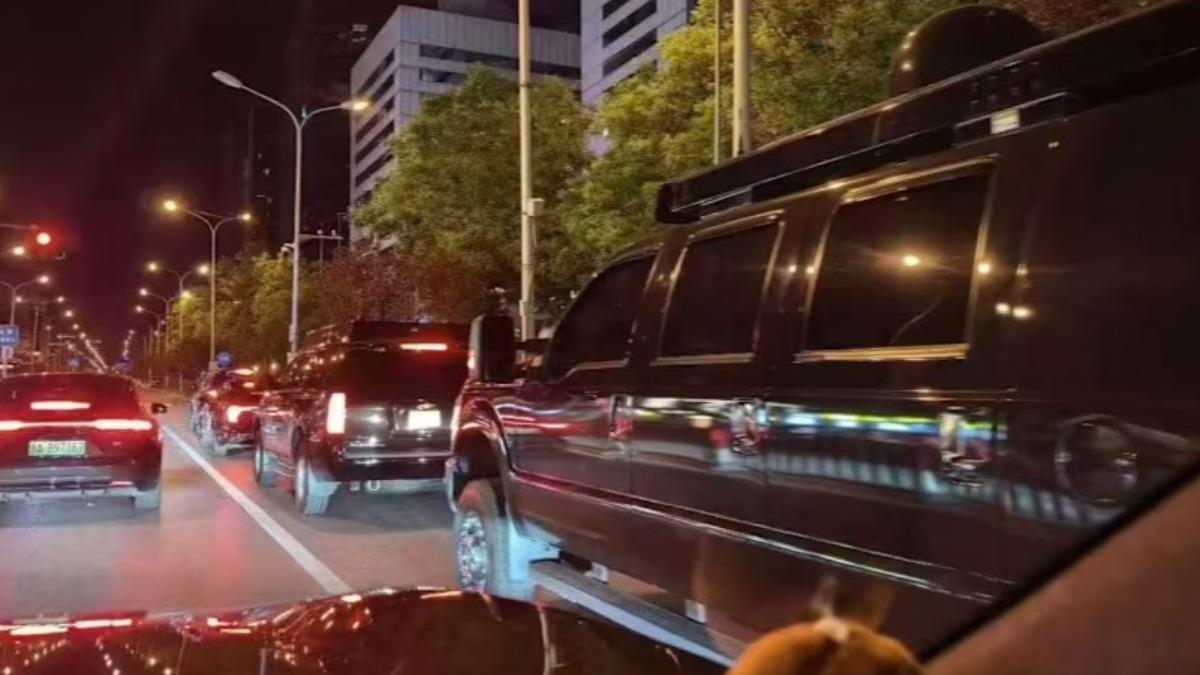 川普車隊已經抵達北京部署。(圖/翻攝自南華早報)