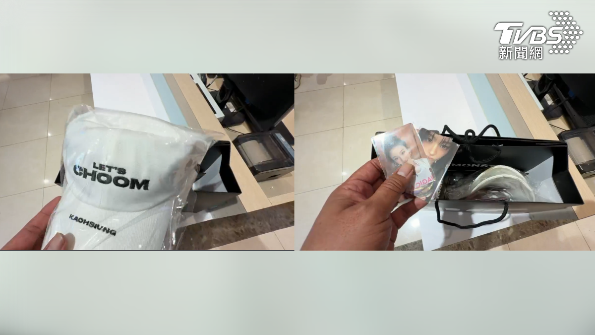 高雄場的衣服與帽子為黑色款式，台北場則有台北限定版。有粉絲透露，這次預計花費一萬多元搶購周邊（圖／TVBS）