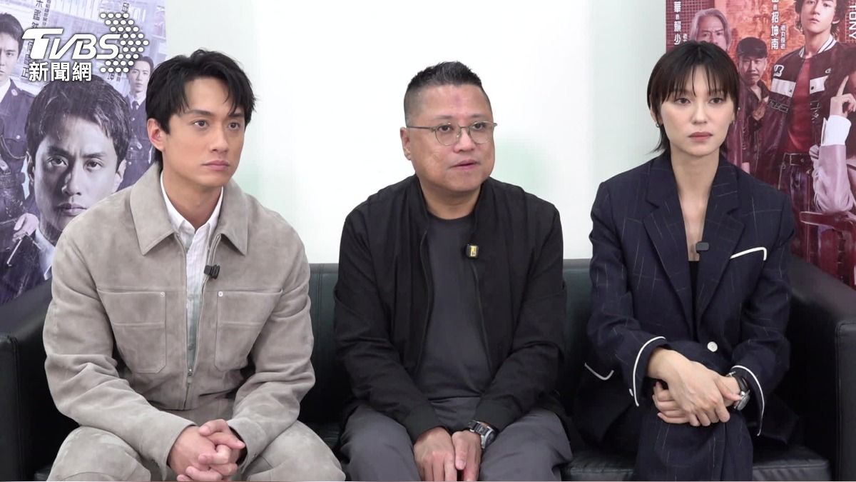 劉俊謙、導演梁樂民、王丹妮來台進行《寒戰1994》宣傳。(圖/TVBS)