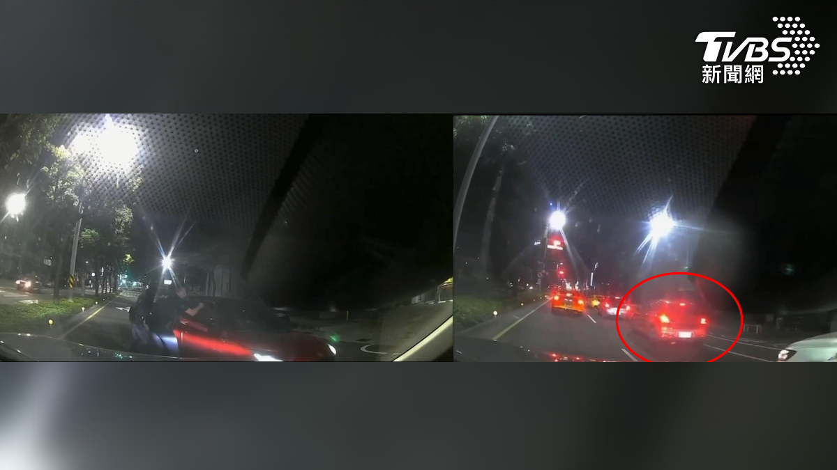 警方調查發現,紅色轎車駕駛在拒檢逃逸過程中,沿途闖紅燈、逆向行駛、紅燈右轉、開上人行道等危險駕駛行為,總計累積10件交通違規(圖/TVBS)
