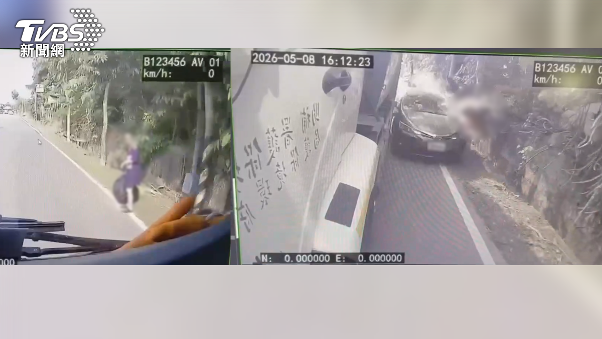 鄭姓男子駕駛灰色轎車,疑似疲勞駕駛,追撞前方正在執勤的垃圾車,波及一旁正準備倒垃圾的54歲賴姓婦人,當場被撞飛摔進水溝,送醫搶救後仍宣告不治(圖/TVBS)