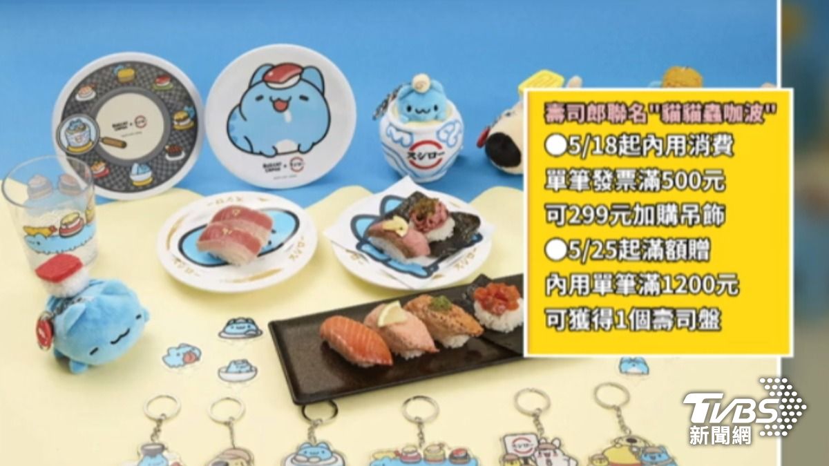壽司郎攜手台灣人氣插畫IP「貓貓蟲咖波」,打造聯名周邊。(圖片來源/業者)