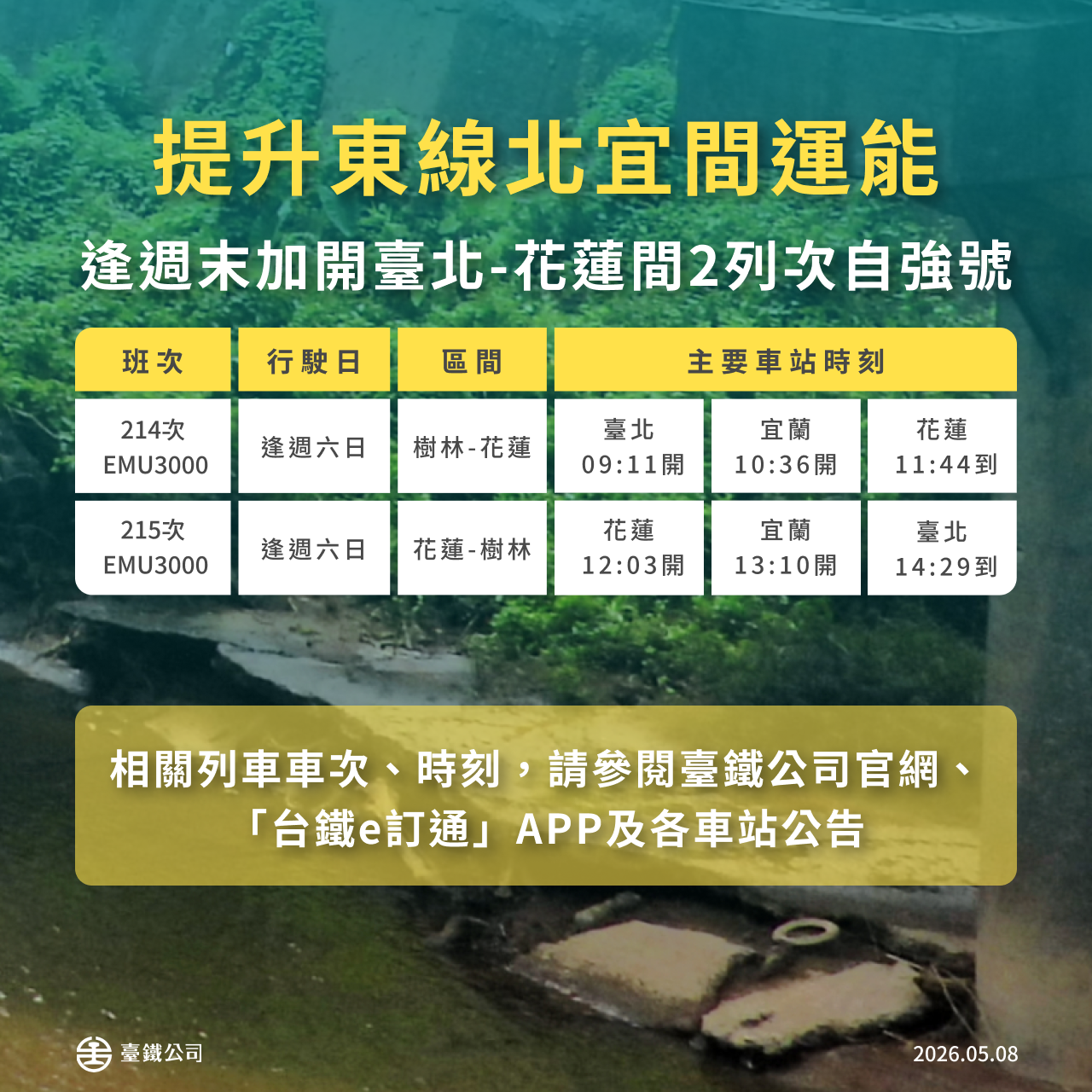 東線班次調整。（圖／台鐵)