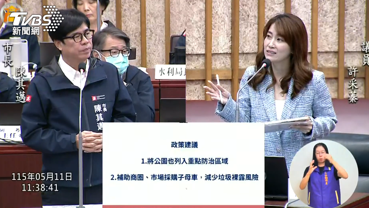 藍營議員在議會上提出，高雄多個行政區鼠患猖獗，市長陳其邁強調，會請各局處加強配合清消。（圖／TVBS）