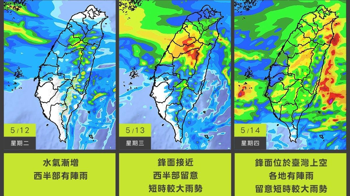 明天天氣/明起變天!全台雨彈躲不過 這3天雨最猛
