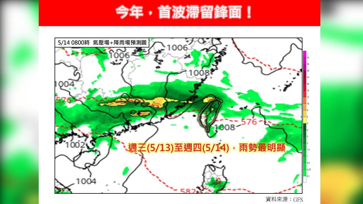 天氣/首波滯留鋒到!「由北掃到南」雷雨轟4天 下最猛時間曝