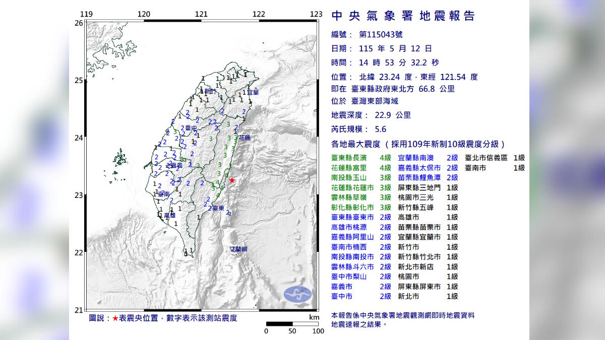 地震報告。（圖／中央氣象署）
