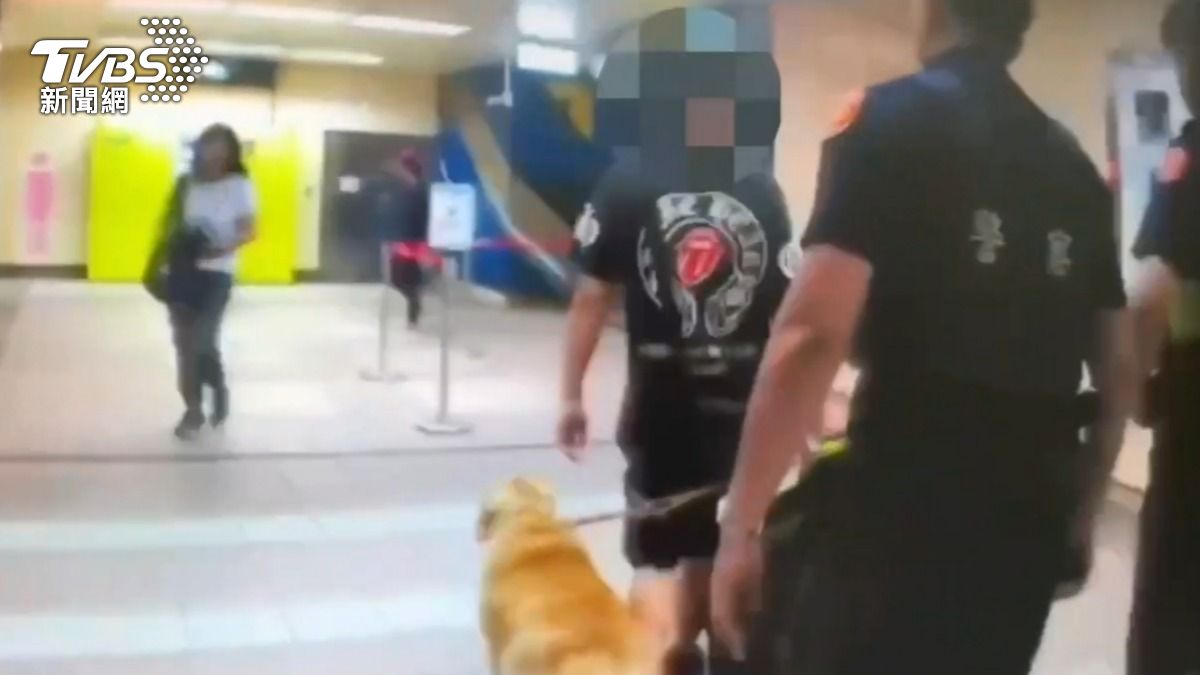 未符合攜帶寵物上捷運的規定,捷警引導男子離站。(圖/TVBS)