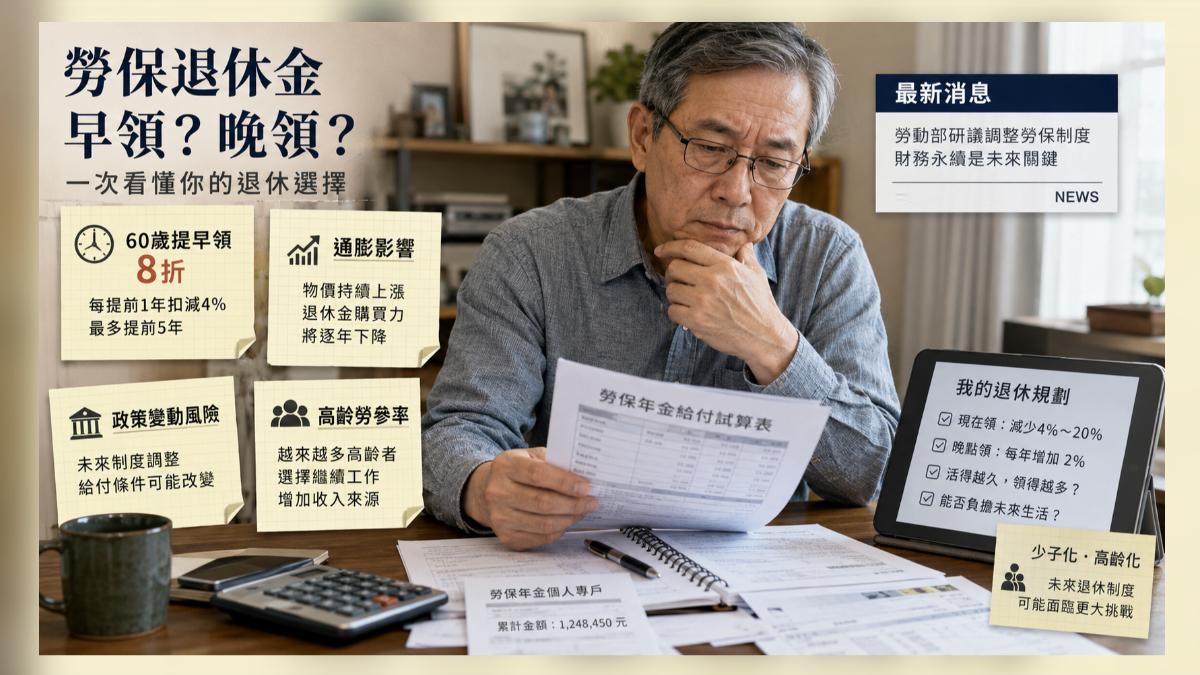 勞保退休金怎麼領才划算?早領晚領，退休族傷腦筋?（示意圖／TVBS）