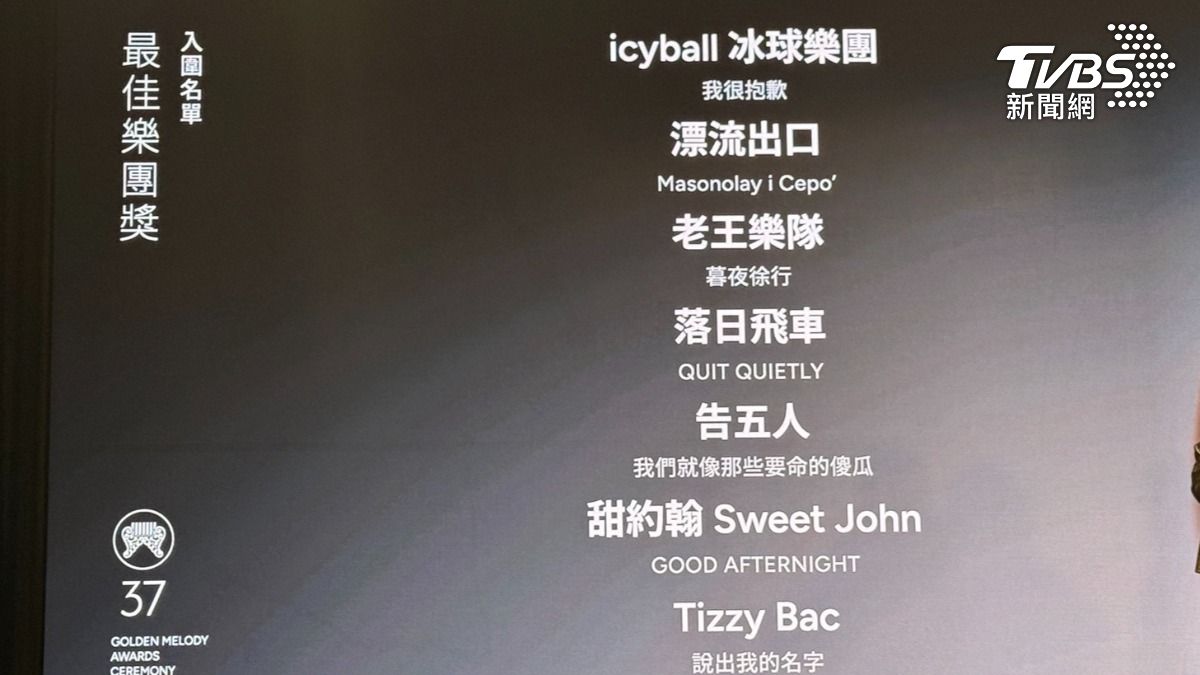 金曲37／最佳樂團7組入圍！告五人廝殺同門　冰球樂團搶大獎