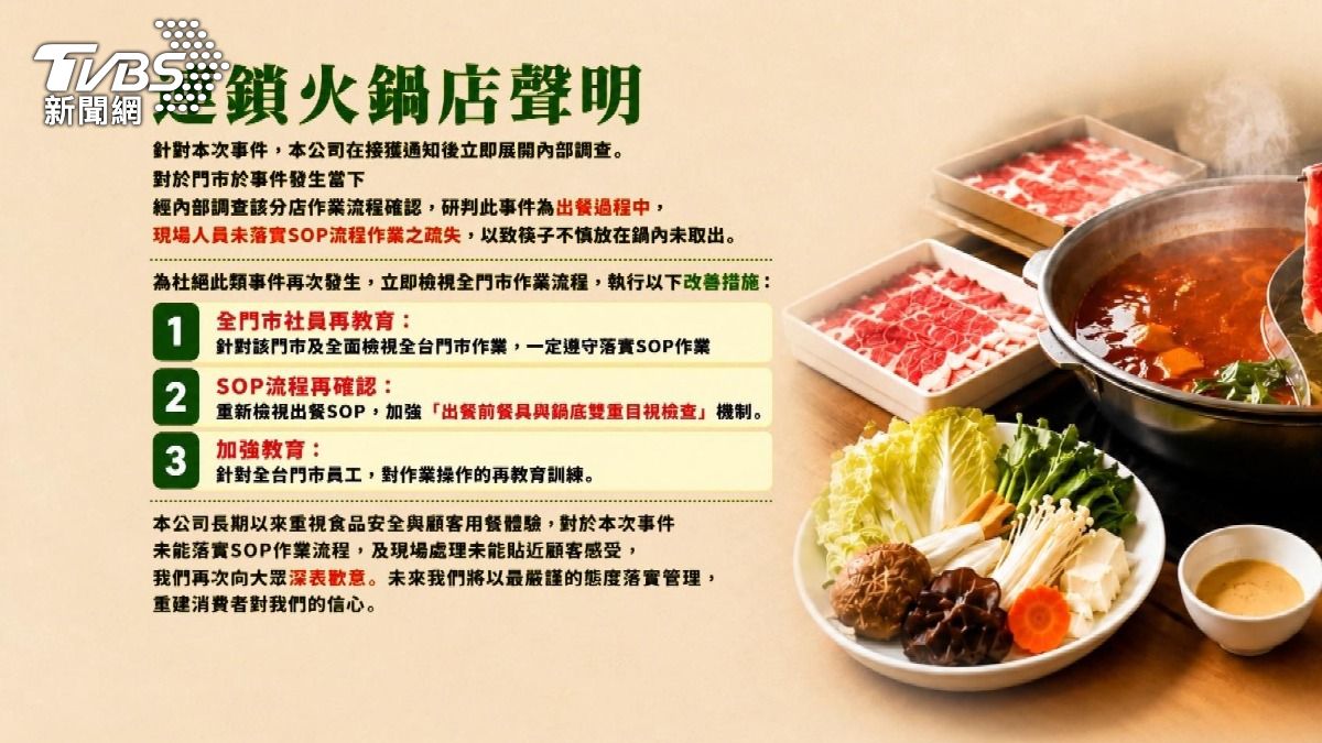 火鍋撈出「6根筷子」!店家認疏失。(圖/TVBS)