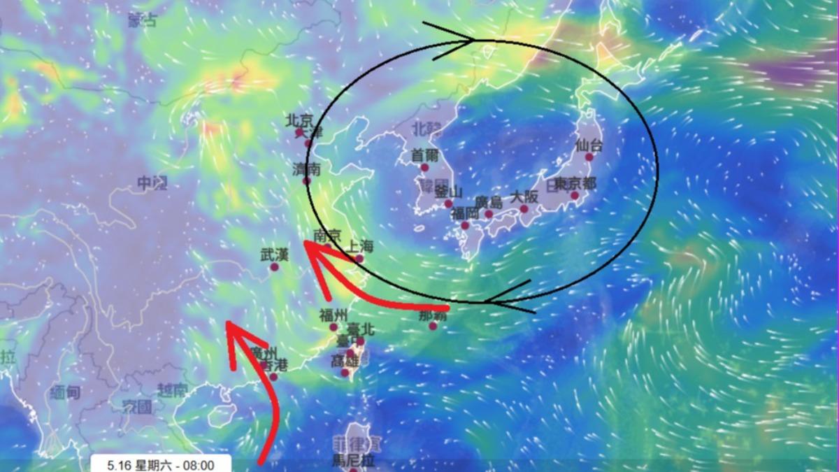 天氣/罕見「反氣旋」現蹤日本海 鄭明典:水氣恐灌往中國內陸