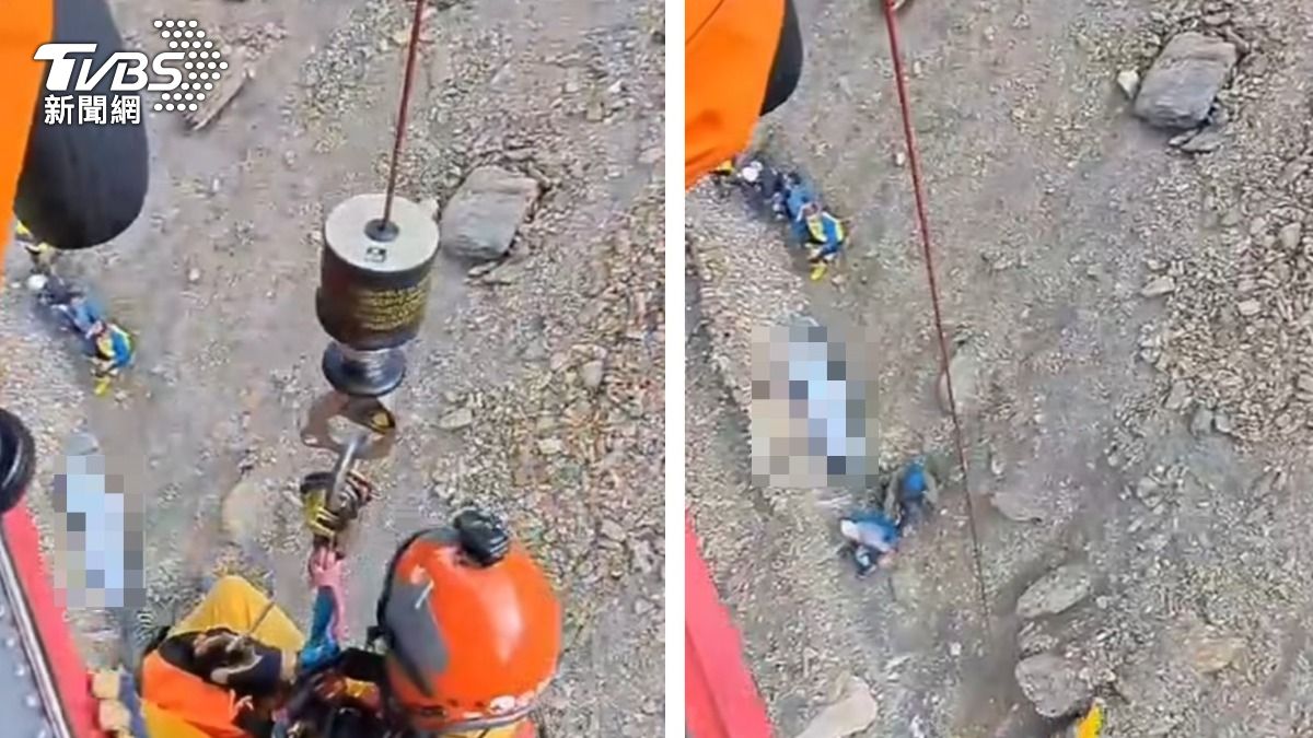 消防員將遺體吊掛。（圖／消防署特種搜救隊）