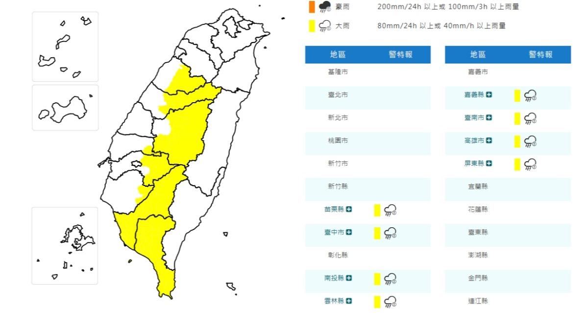 天氣/午後對流旺!氣象署發佈8縣市大雨特報 雨勢持續至明天