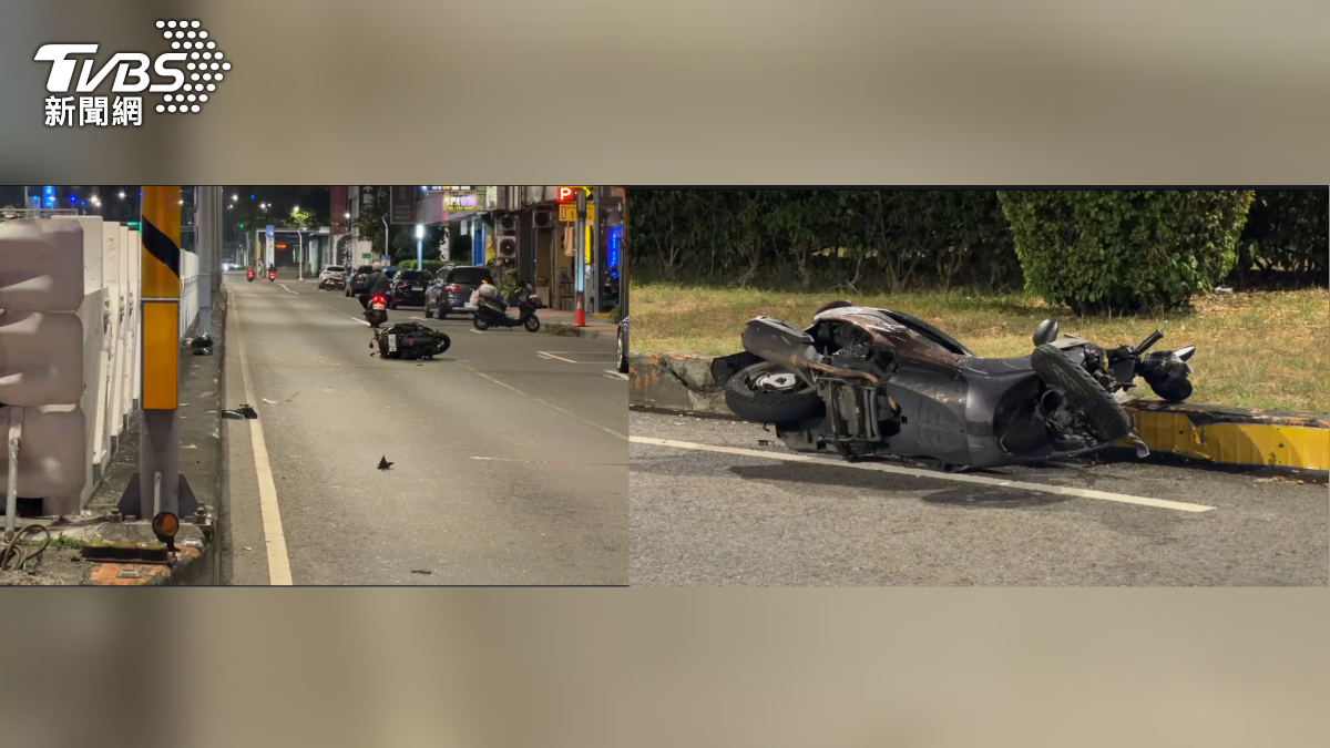高雄苓雅區深夜閃燈路口雙車對撞!機車噴飛50公尺 2騎士幸僅擦傷,警方判斷雙方均有違規情事,各可能面臨最高1800元罰鍰處分。(圖/TVBS)