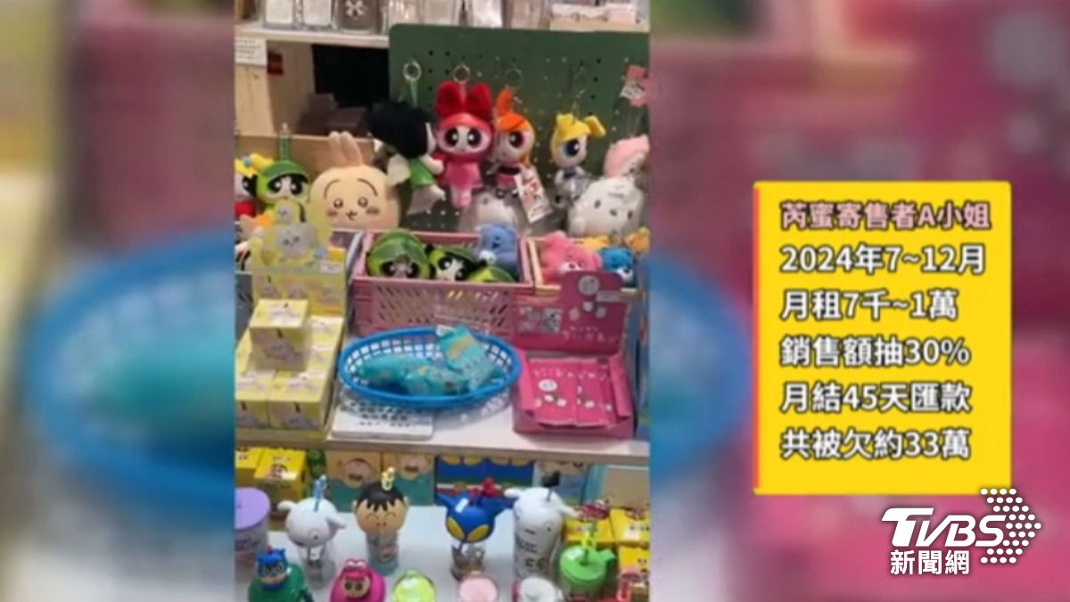 A小姐靠販售皮克敏、吉伊卡哇等熱門IP周邊商品為生,卻被合作的通路品牌積欠款項。(圖/TVBS)