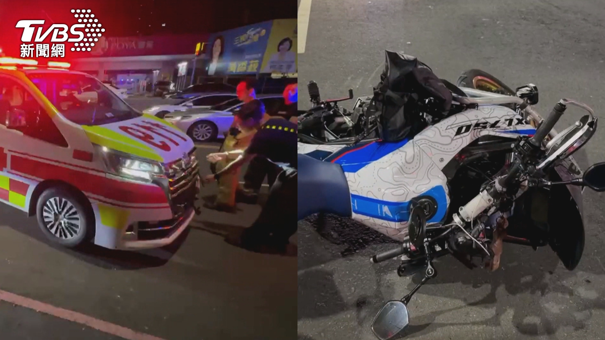 另一起事故則發生在高雄三民區大順二路,重機撞救護車,騎士稱「聽音樂沒聽到」 面臨吊照扣牌處分。(圖/TVBS)