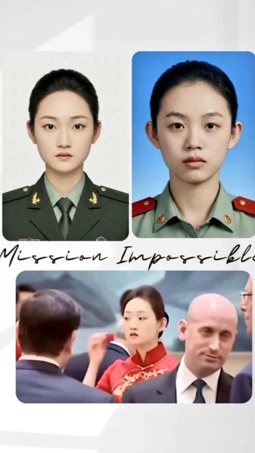 1名面容清秀的女服務生被網友挖出軍裝照。(圖/翻攝自X@Fengyi1811)