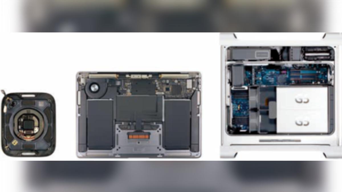 Apple Watch(左)、MacBook Air 與Power Mac 的整齊內部結構。(非等比例)(圖/天下文化提供)
